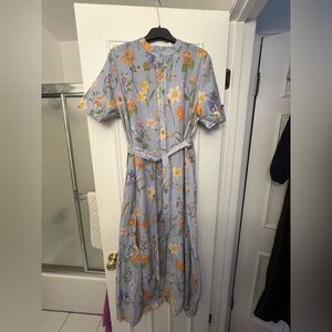 Zara Pale Blue Floral Maxi Dress with Orange & Yellow Blooms
